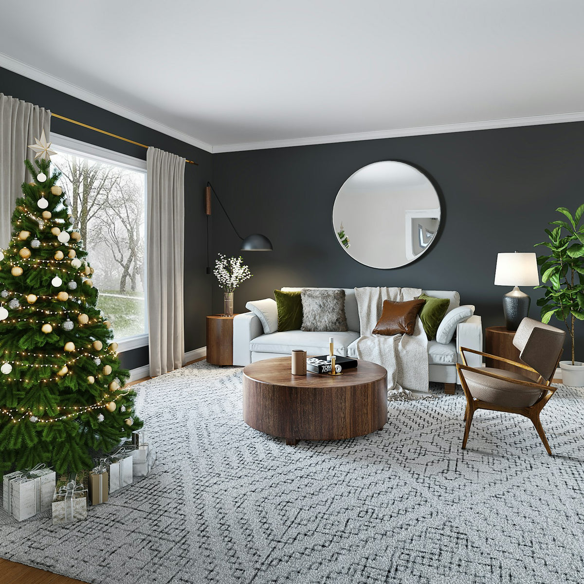Small Japandi Christmas tree on a wooden table