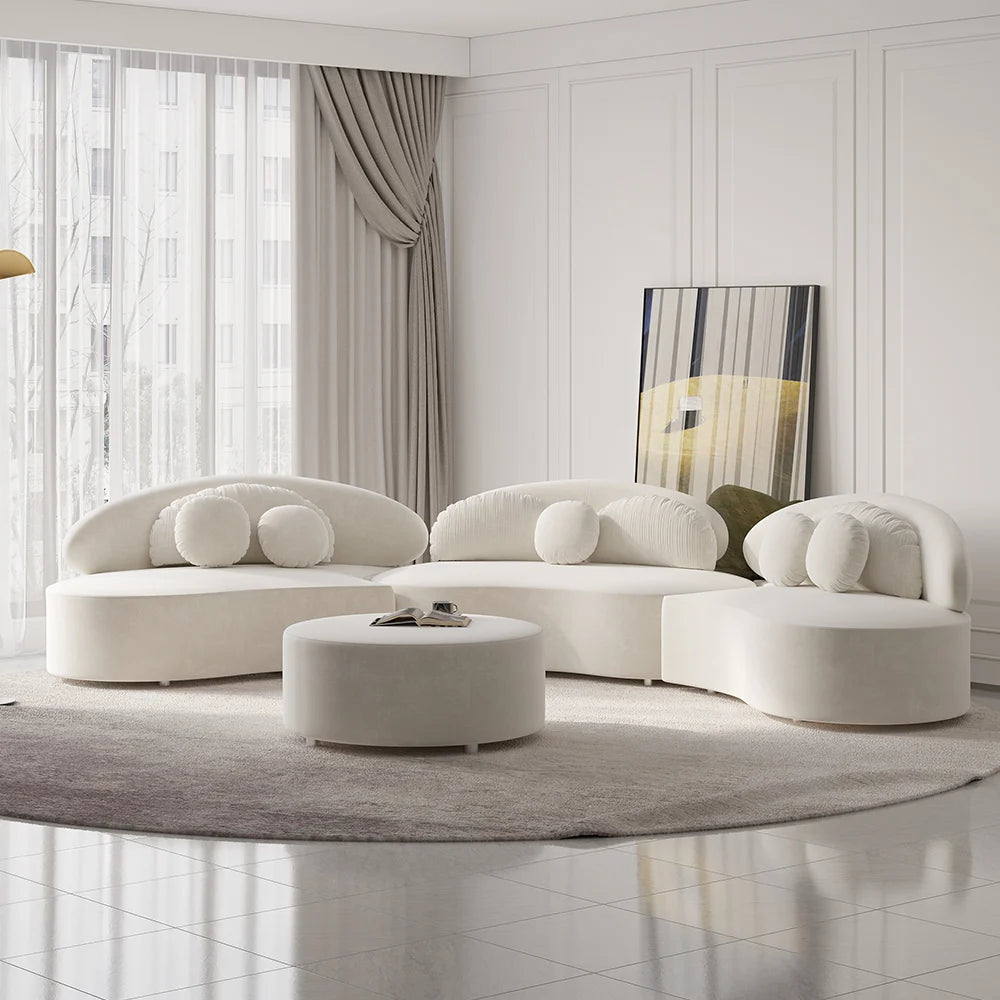 Japandi Curved Velvet Sectional Sofa