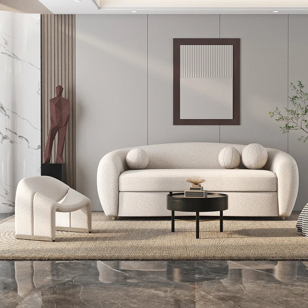 Japandi Teddy Velvet 3 Seaters Curved Sofa