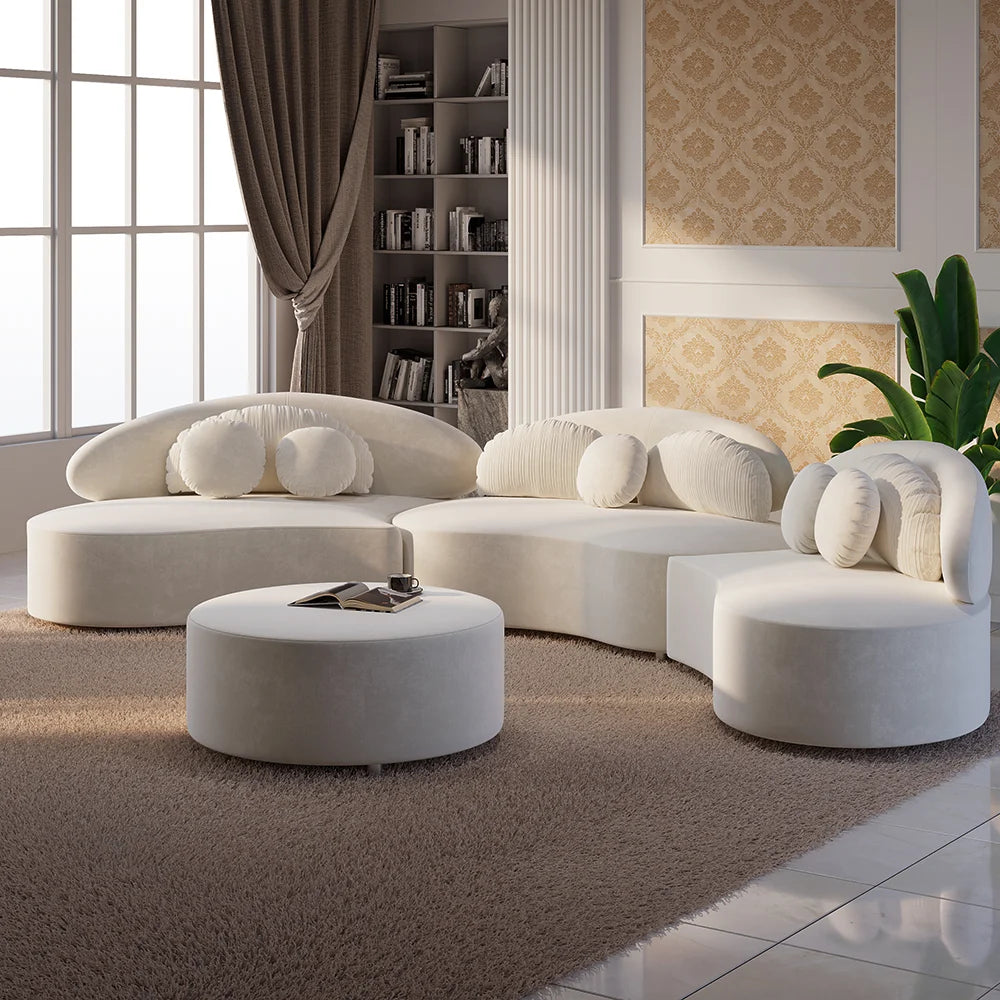 Japandi Curved Velvet Sectional Sofa