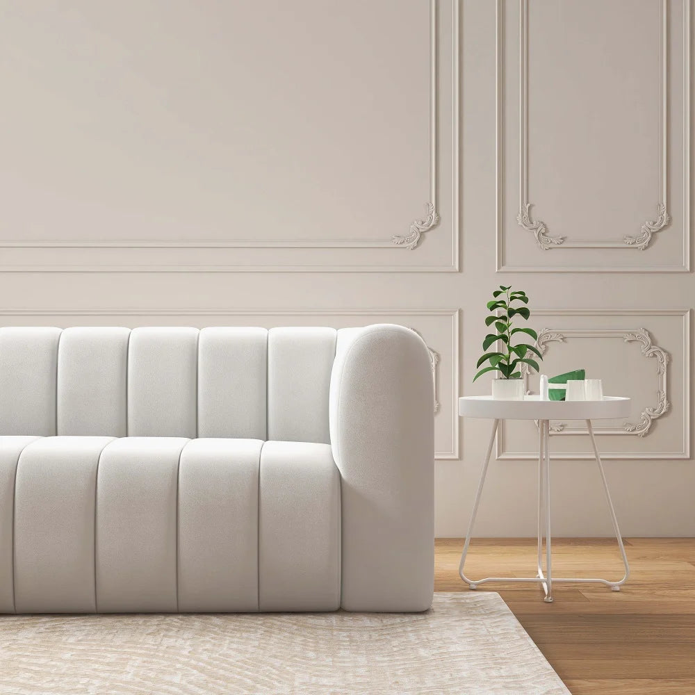 Japandi Modern White Velvet 3-Seater Sofa