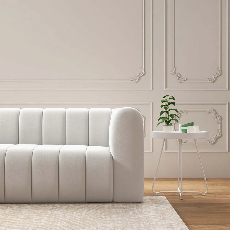 Japandi Modern White Velvet 3-Seater Sofa