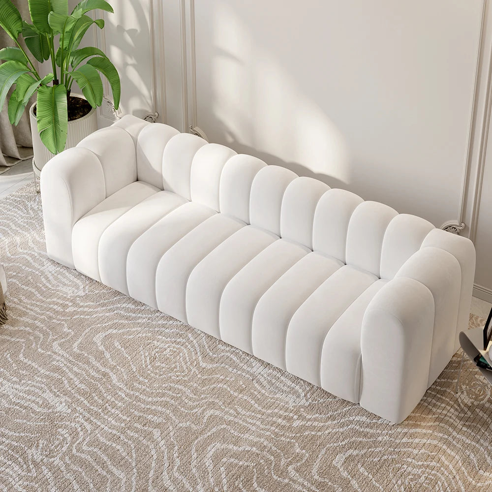 Japandi Modern White Velvet 3-Seater Sofa