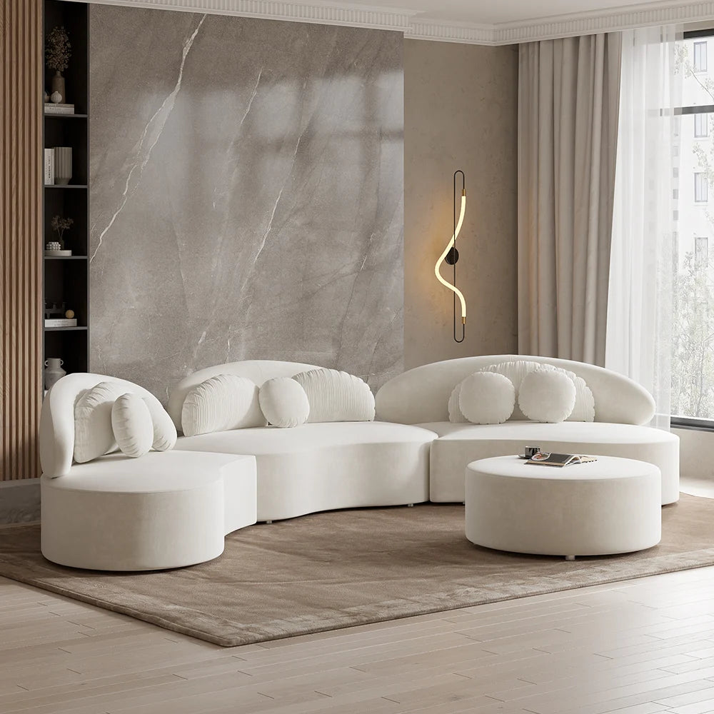Japandi Curved Velvet Sectional Sofa