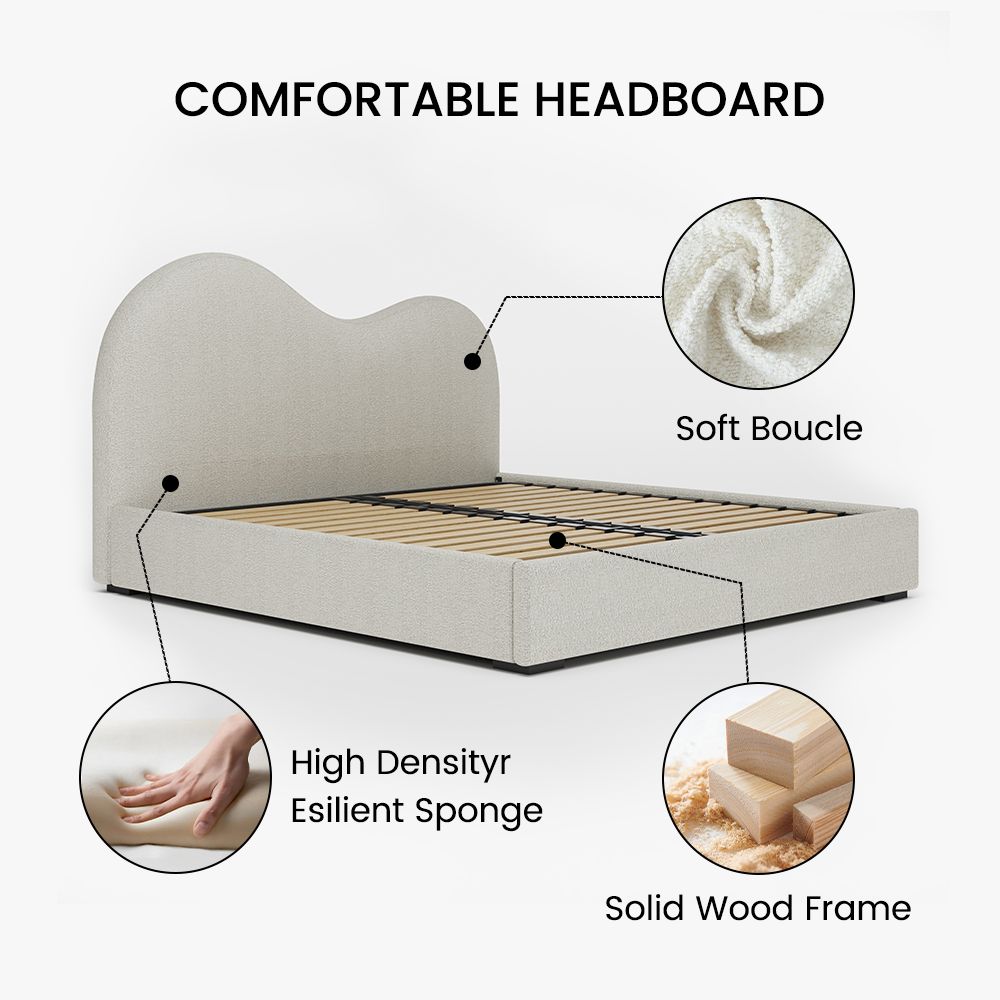 Japandi Hydraulic Lift-Up Bouclé Platform Bed