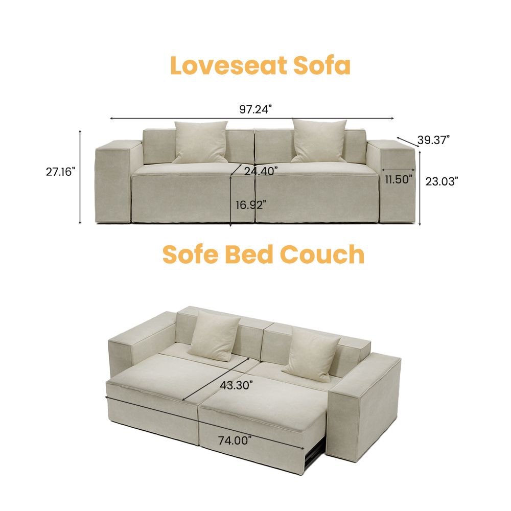 Japandi Modular Sleeper Sofa With Armrests & Pillows – CozyTrack