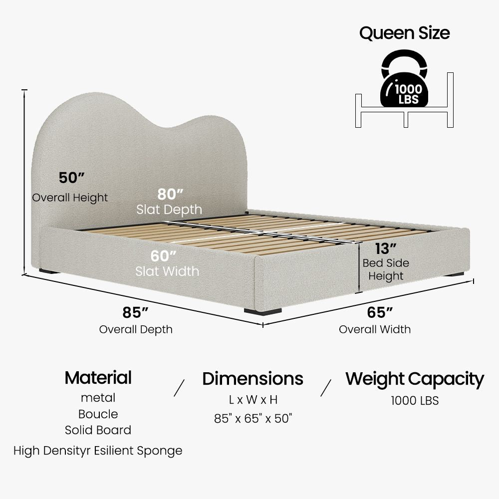 Japandi Hydraulic Lift-Up Bouclé Platform Bed