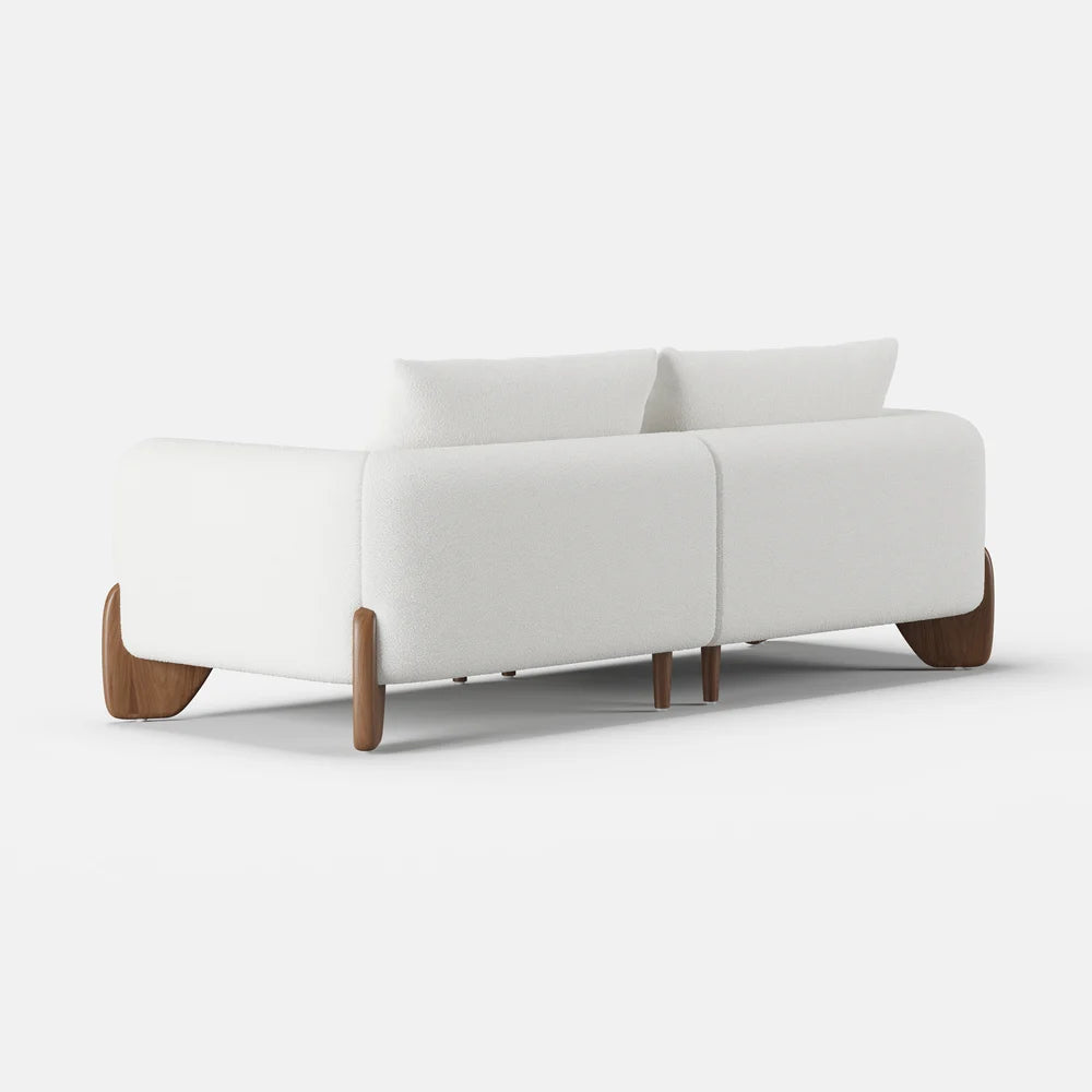 Japandi Wood and Bouclé Sofa