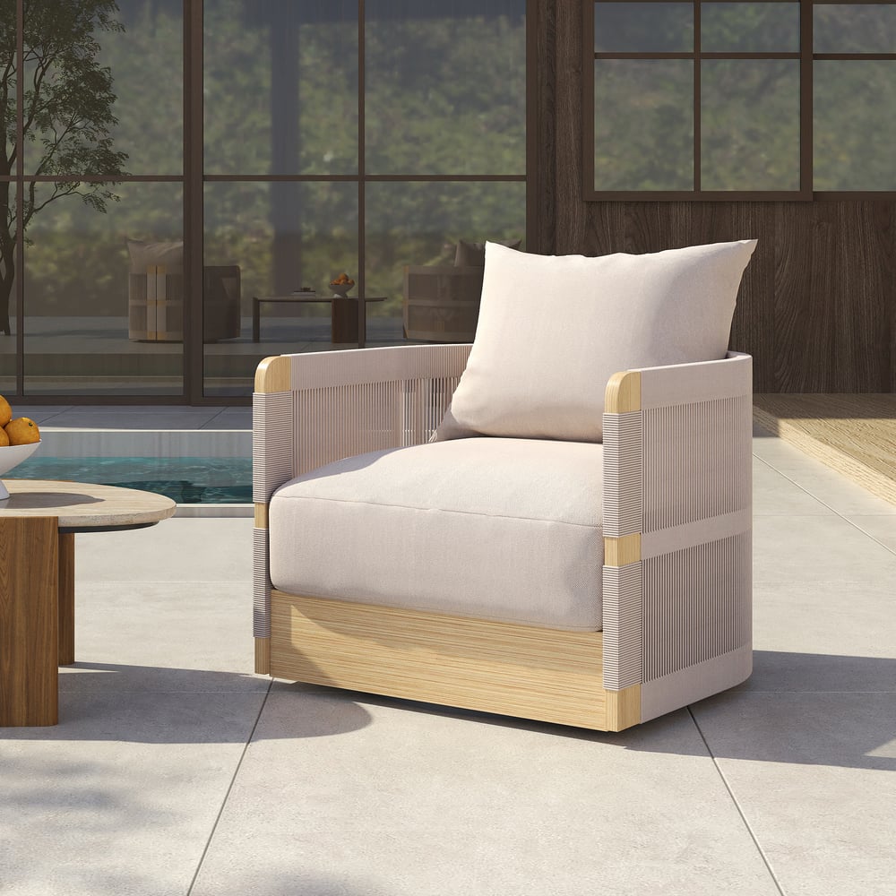 Japandi Handwoven Rope Outdoor Swivel Chair in Khaki