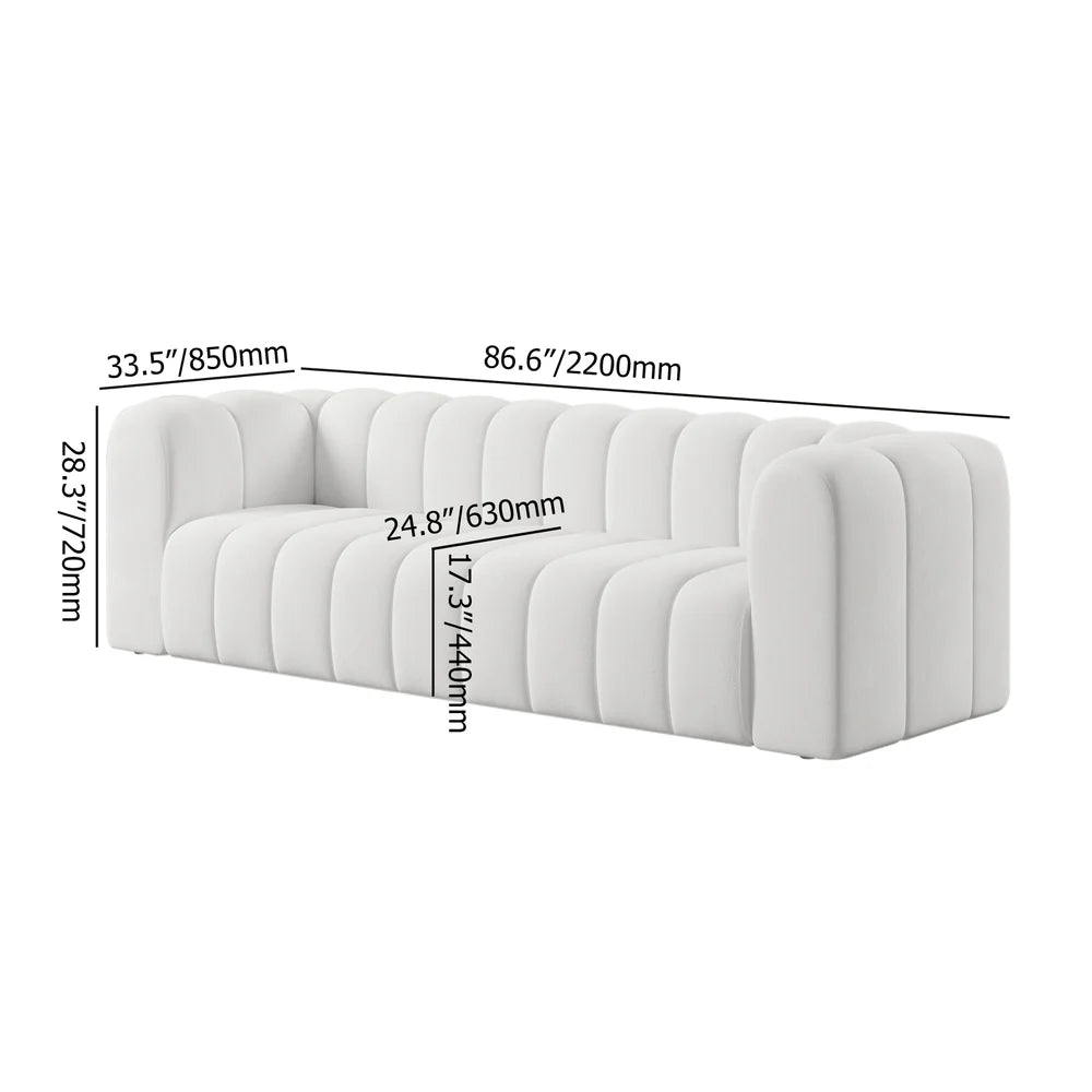 Japandi Modern White Velvet 3-Seater Sofa
