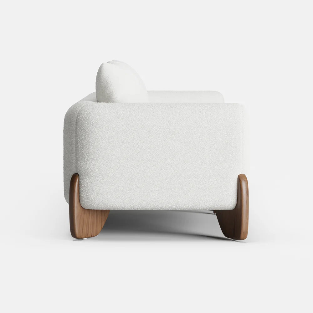 Japandi Wood and Bouclé Sofa
