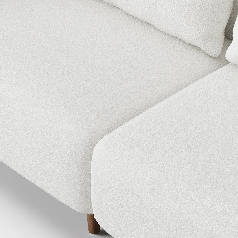 Japandi Wood and Bouclé Sofa