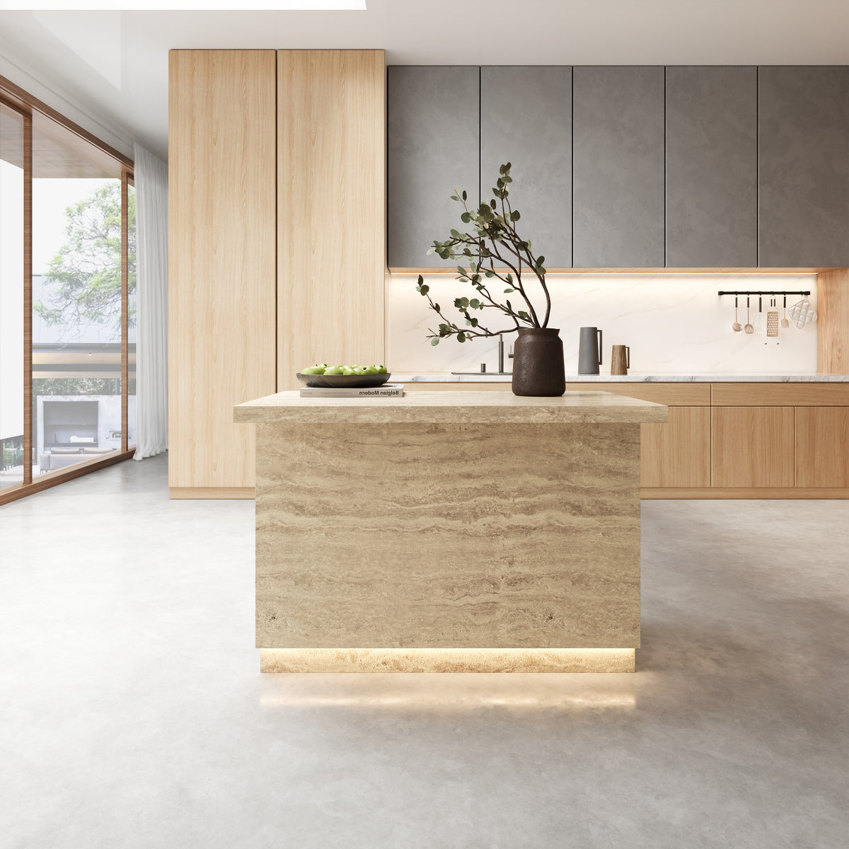Japandi Travertine-Look Kitchen Island - 50" – view 4