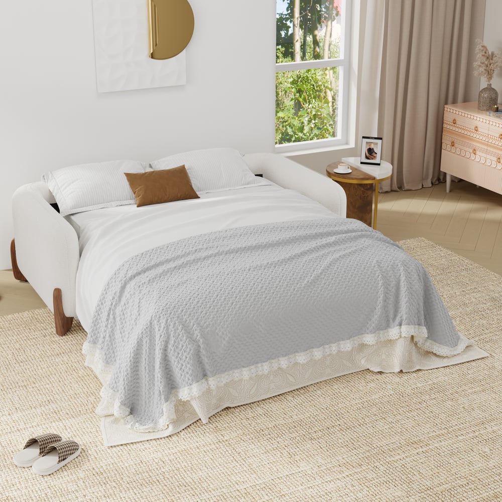 Japandi White Boucle Sleeper Sofa (Queen)