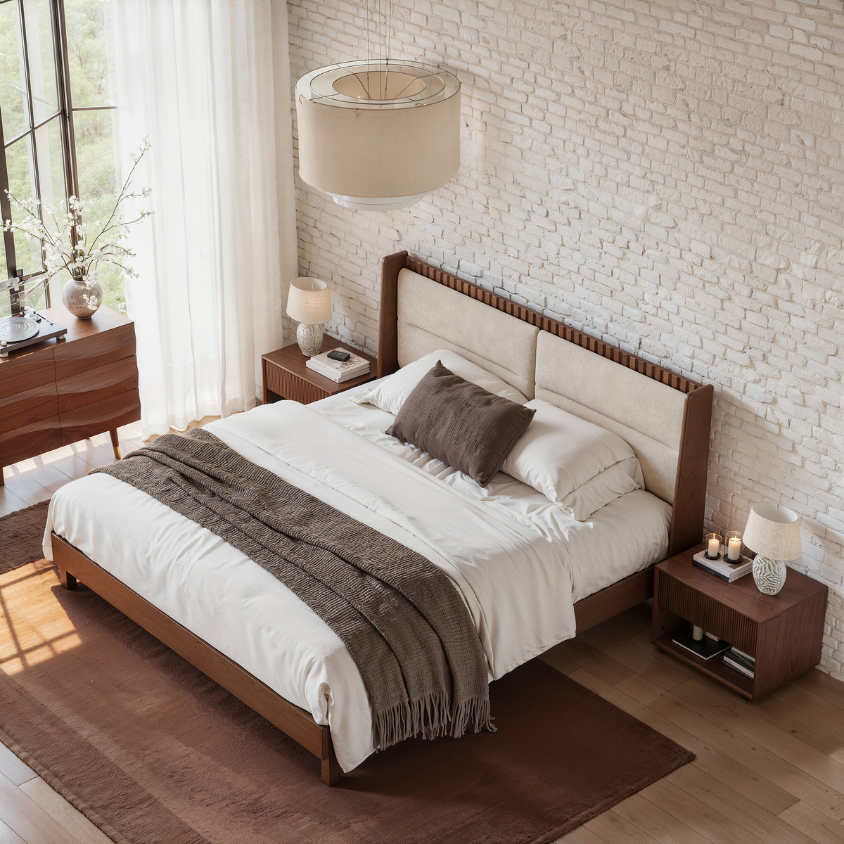 Walnut bed angle view