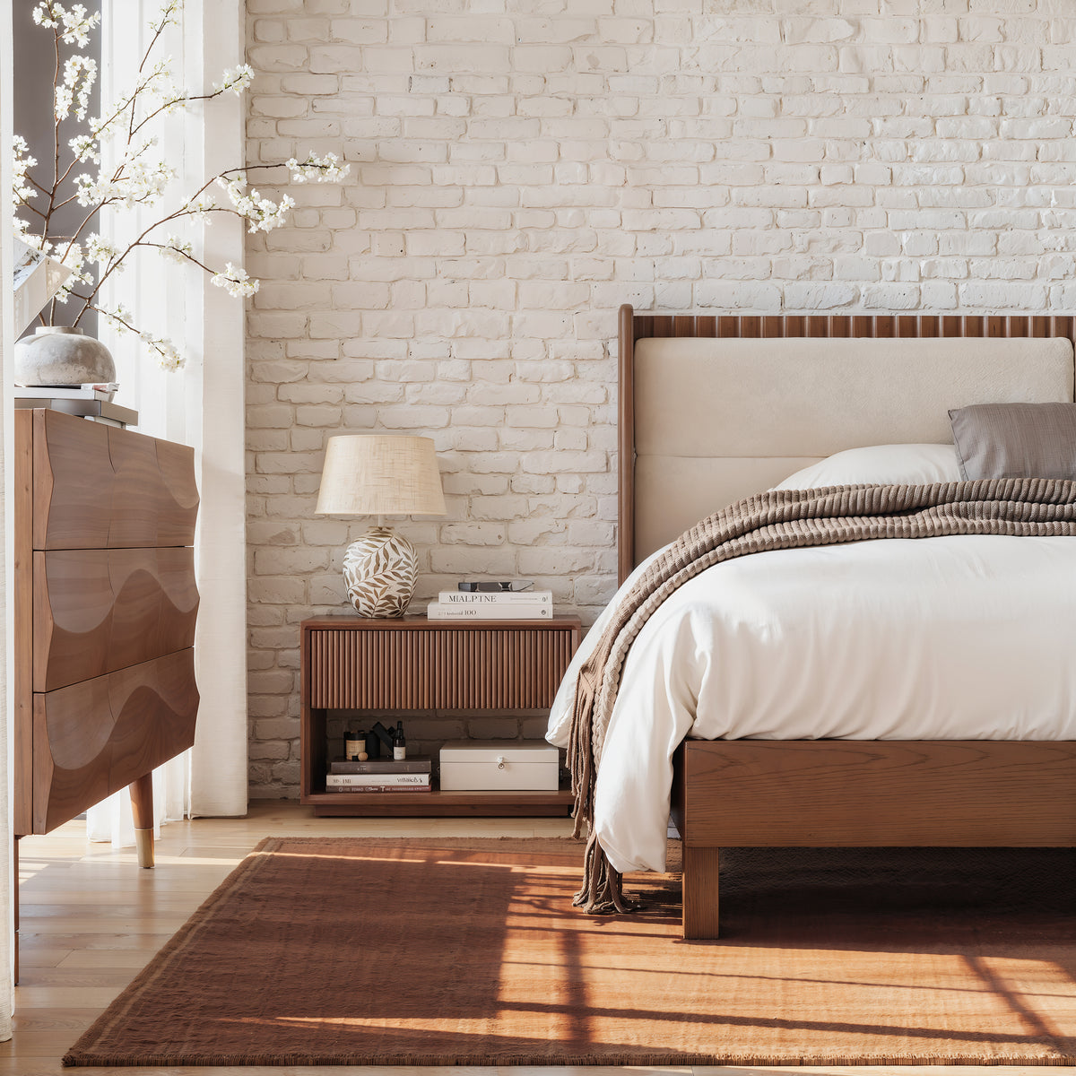 Walnut bed side view
