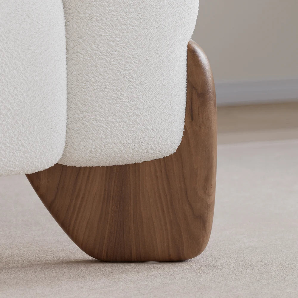 Japandi Wood and Bouclé Sofa