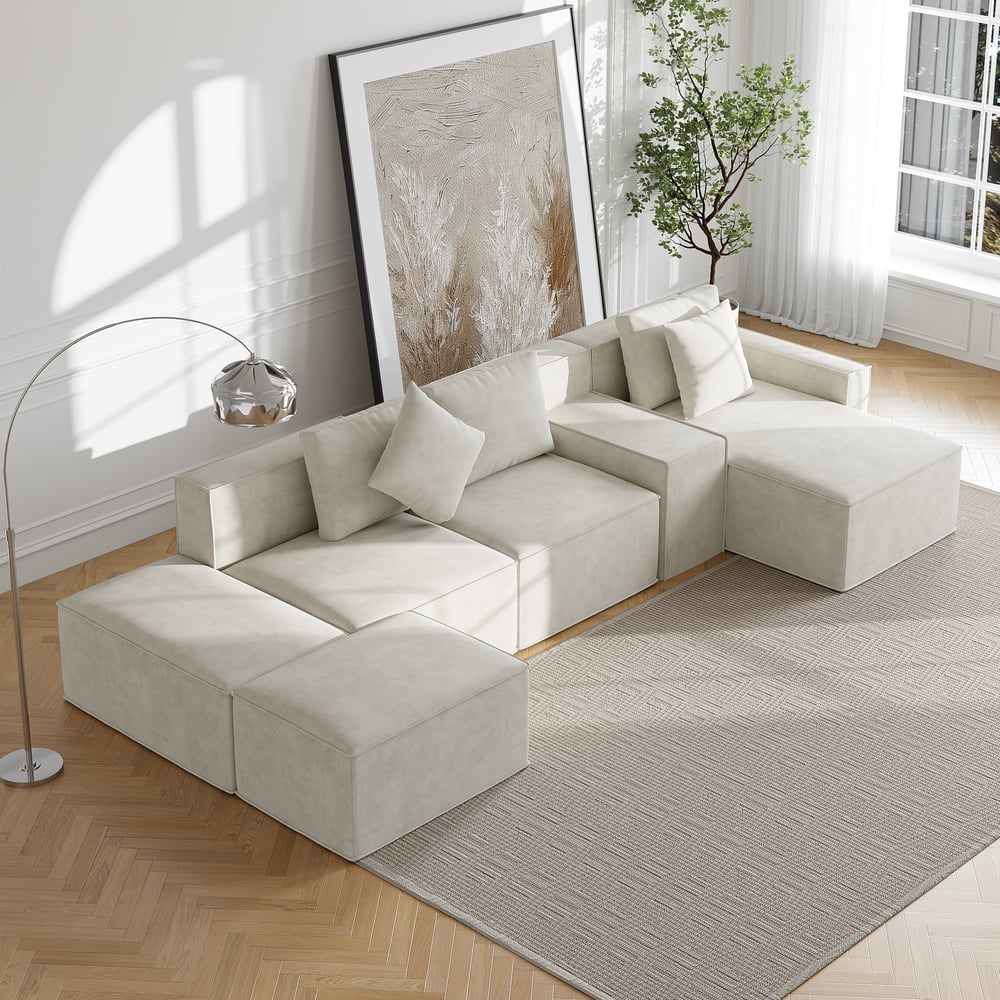 Japandi 6-Piece Modular Chaise Sectional with Ottomans – view 6