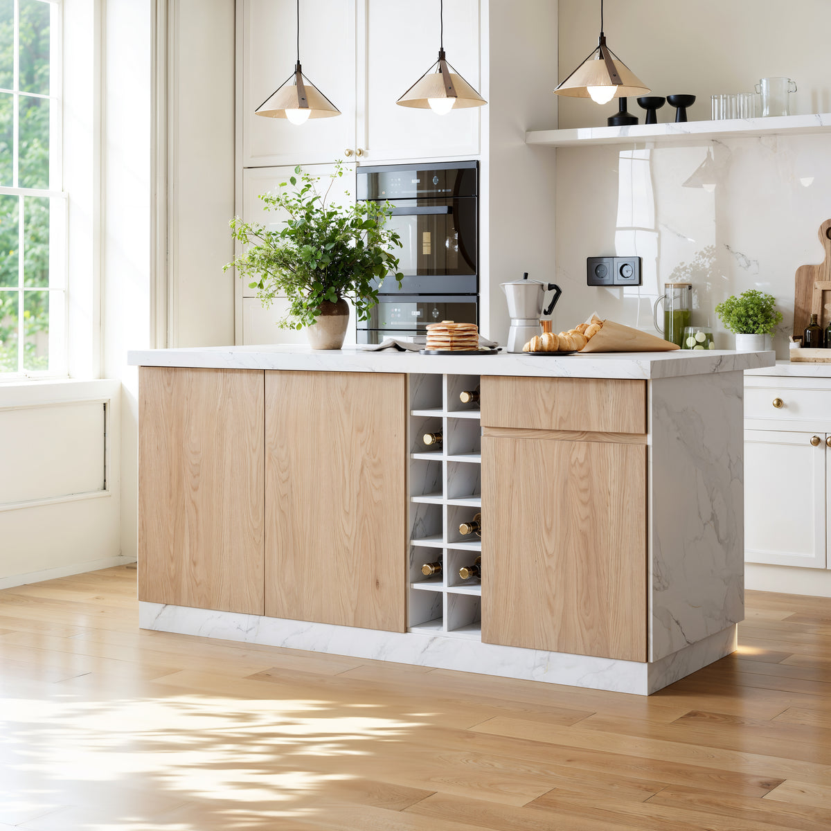 Japandi White Kitchen Island with LED Light - 72" – view 3