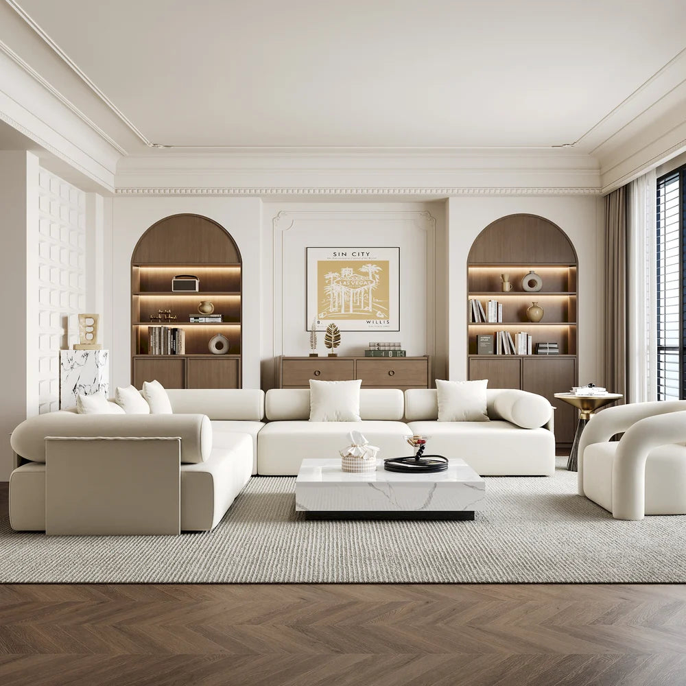 Japandi Velvet L-Shape Sectional Sofa