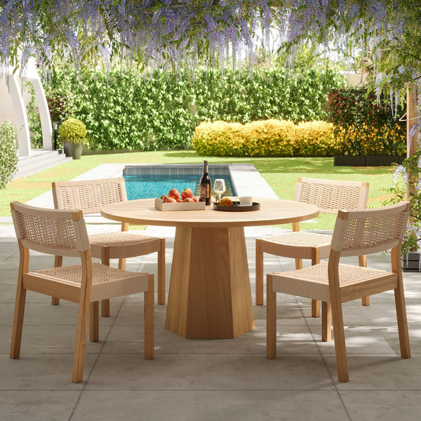 Japandi 5-Piece Teak Dining Set With Rope Woven Chairs