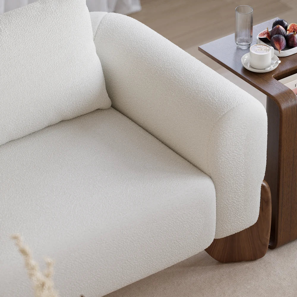 Japandi Wood and Bouclé Sofa