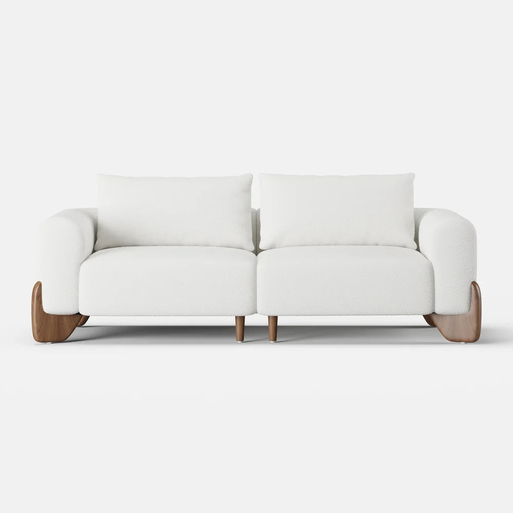 Japandi Wood and Bouclé Sofa