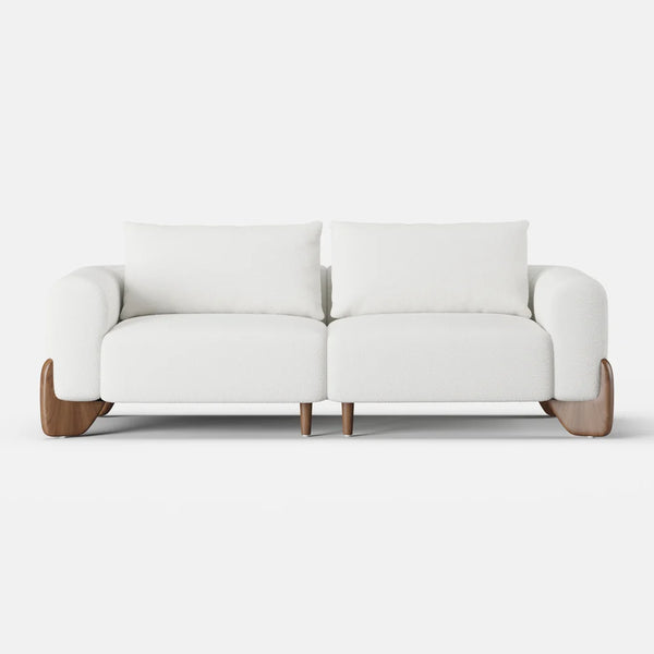 Japandi Wood and Bouclé Sofa