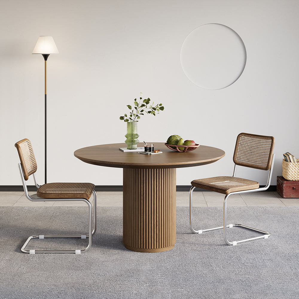 Japandi Round Walnut Dining Table for 2