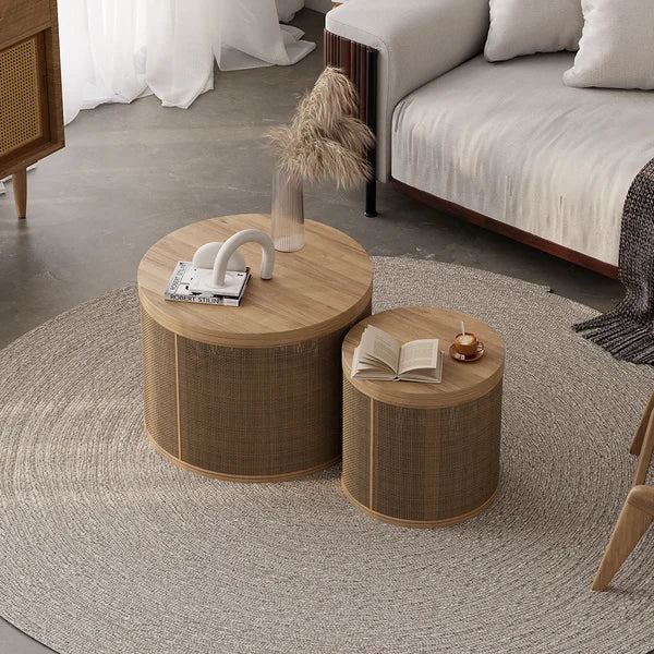 Japandi Rattan Coffee Table Set