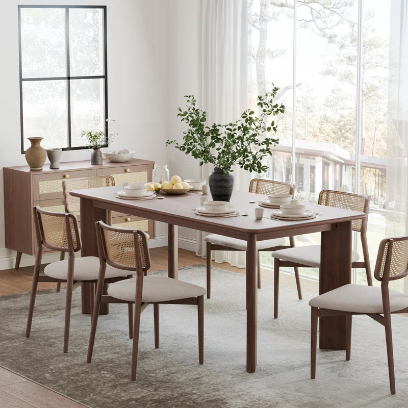 Rectangular Wood Japandi Dining Table with Four Legs