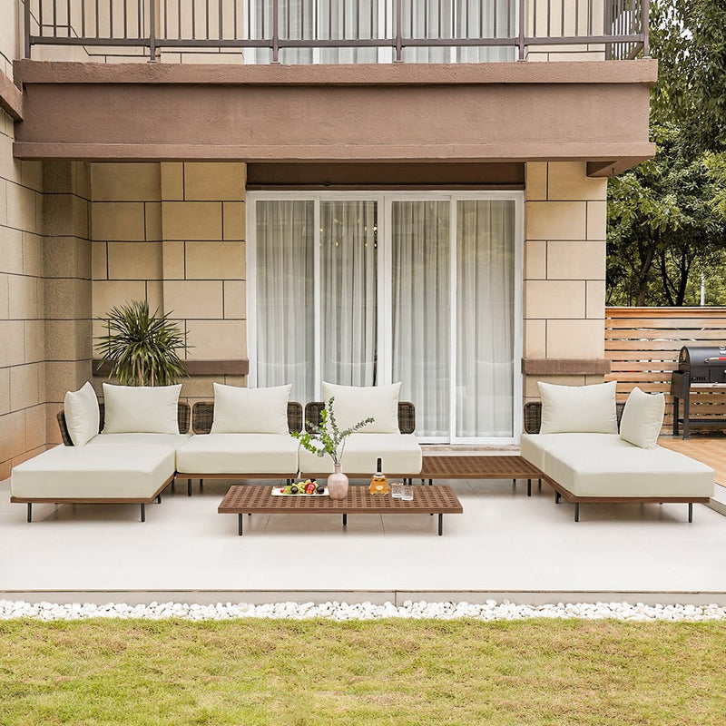 Japandi 8-Piece Teak Modular Outdoor Conversation Set