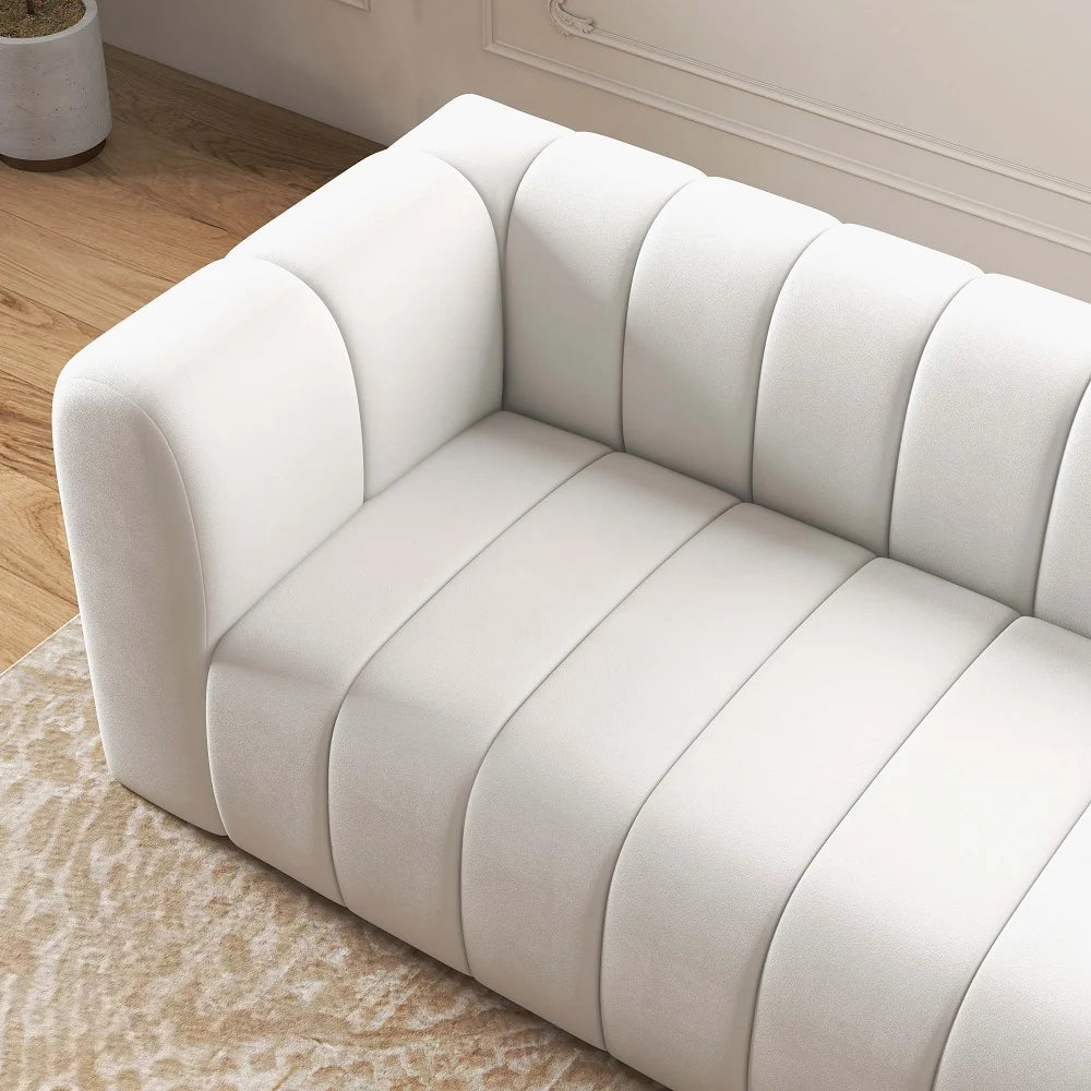 Japandi Modern White Velvet 3-Seater Sofa