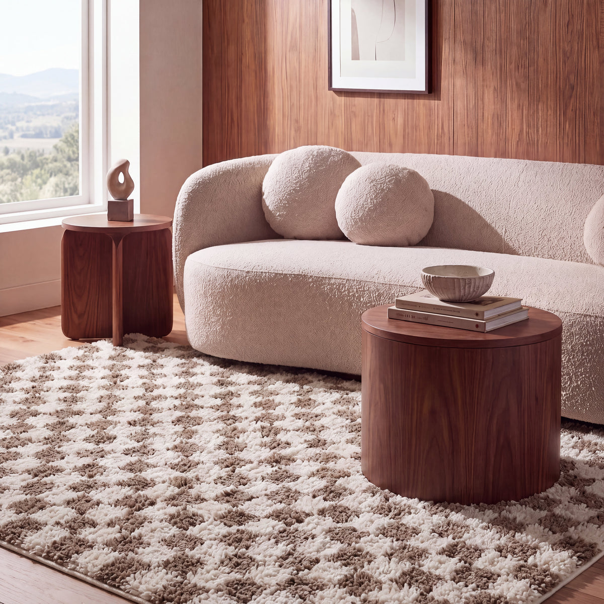 Japandi Checkered Shag Rug – view 2