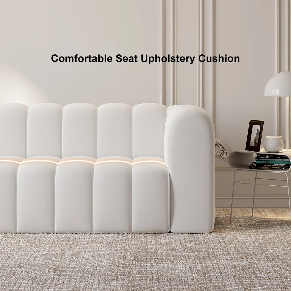 Japandi Modern White Velvet 3-Seater Sofa