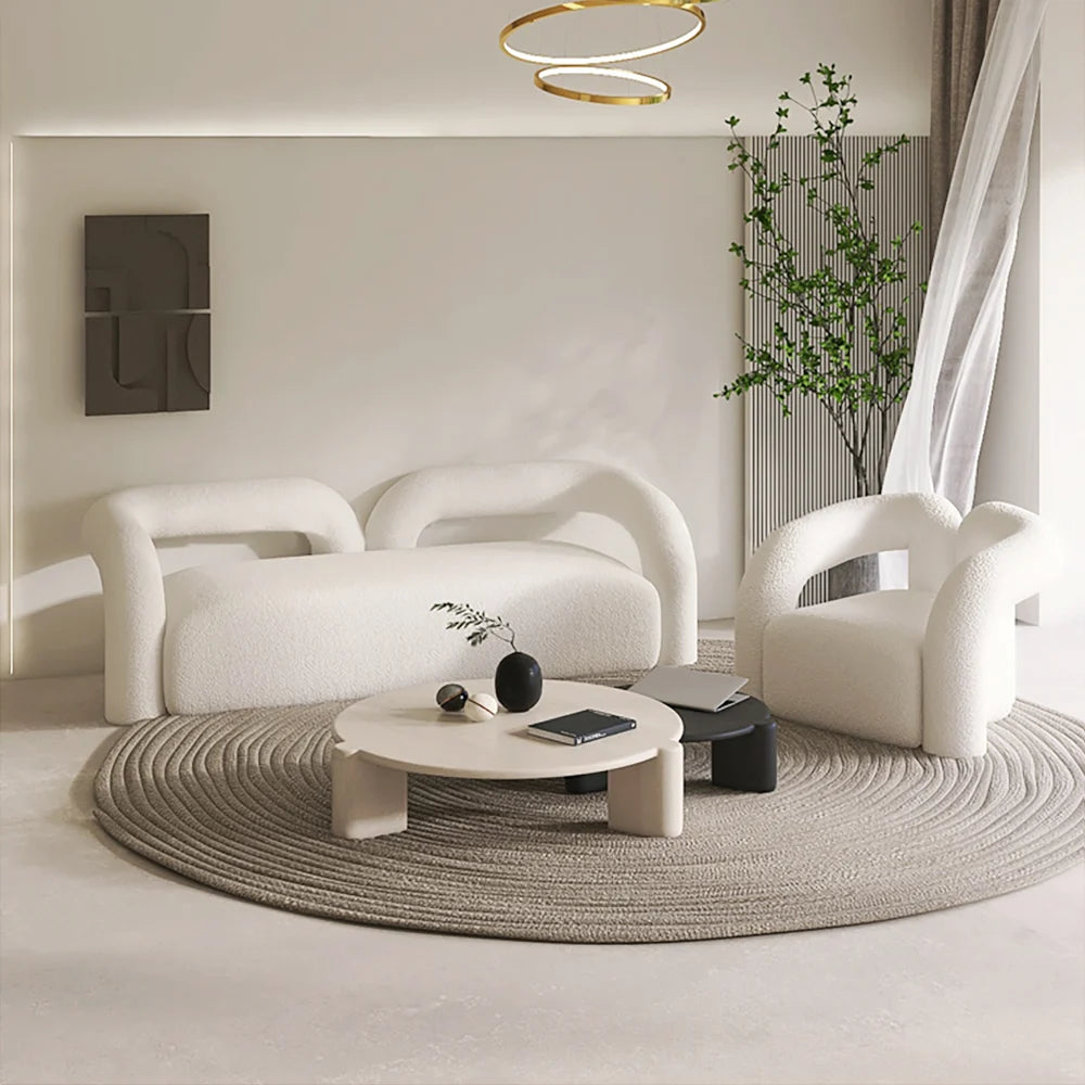 Japandi White Boucle Accent Chair