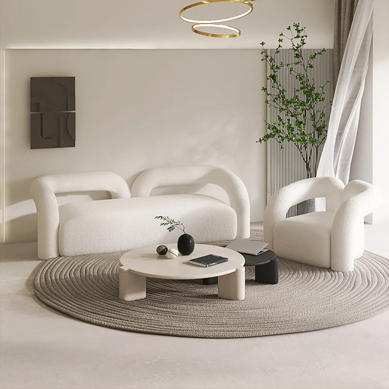 Japandi White Boucle Accent Chair