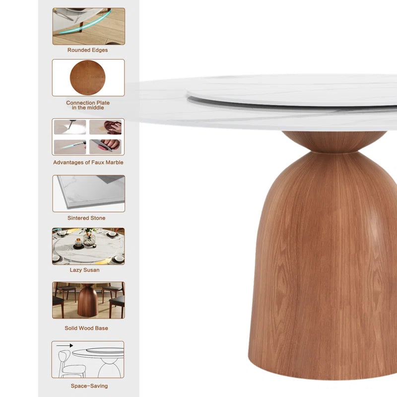 Faux Marble Pedestal Japandi Dining Set – Orren Ellis