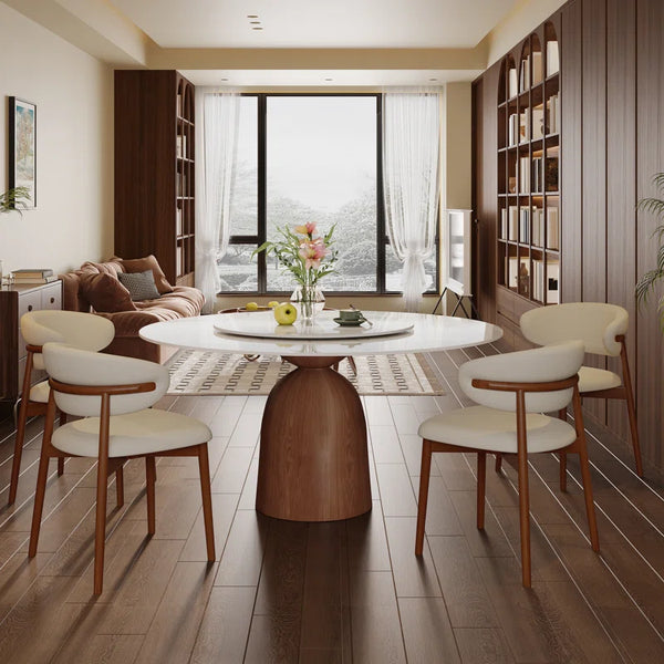Faux Marble Pedestal Japandi Dining Set – Orren Ellis