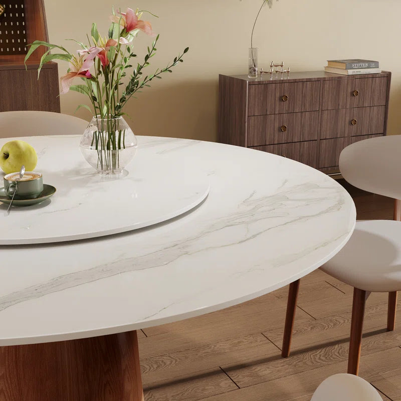 Faux Marble Pedestal Japandi Dining Set – Orren Ellis