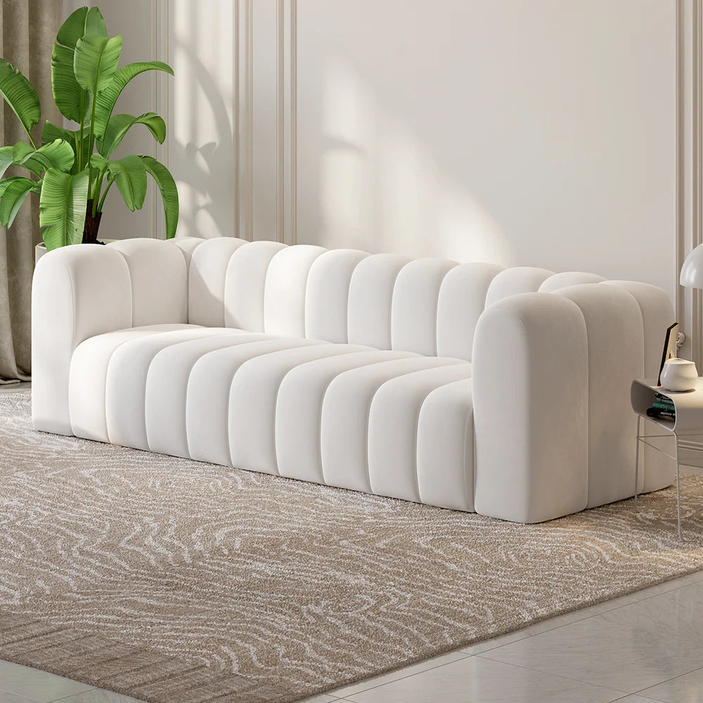 Japandi Modern White Velvet 3-Seater Sofa