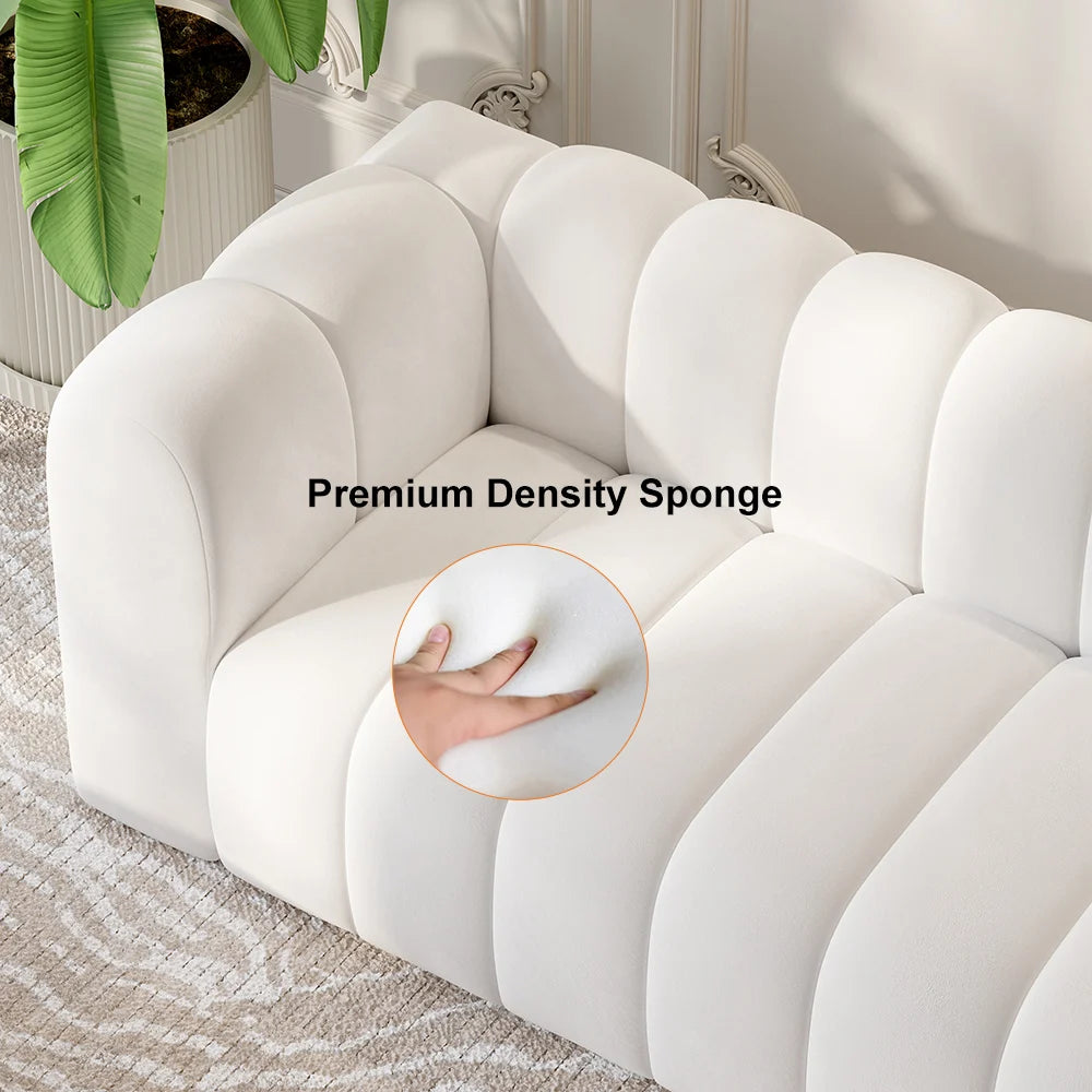 Japandi Modern White Velvet 3-Seater Sofa