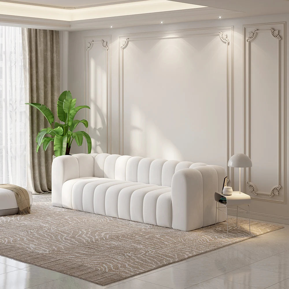 Japandi Modern White Velvet 3-Seater Sofa