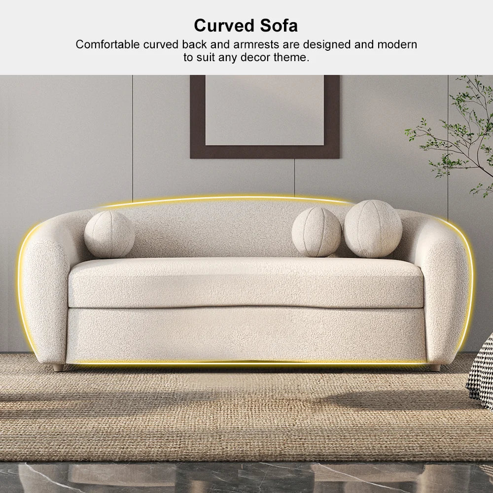 Japandi Teddy Velvet 3 Seaters Curved Sofa