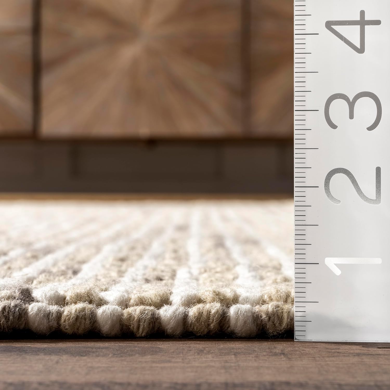 Japandi Beige Wool Tasseled Rug