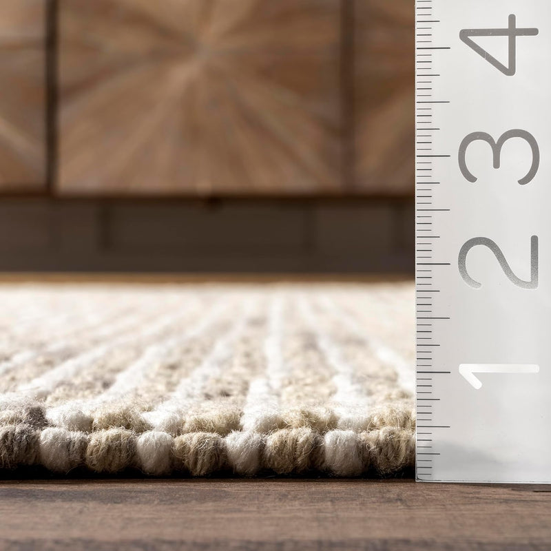 Japandi Beige Wool Tasseled Rug