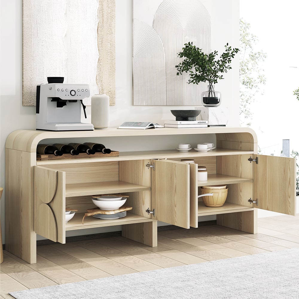 Japandi Distressed White Credenza