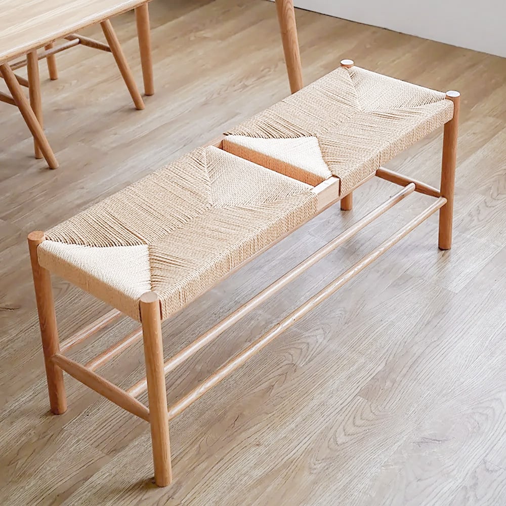 Japandi Wood & Rattan Bench
