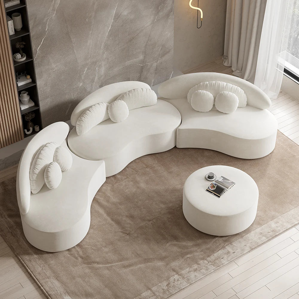 Japandi Curved Velvet Sectional Sofa