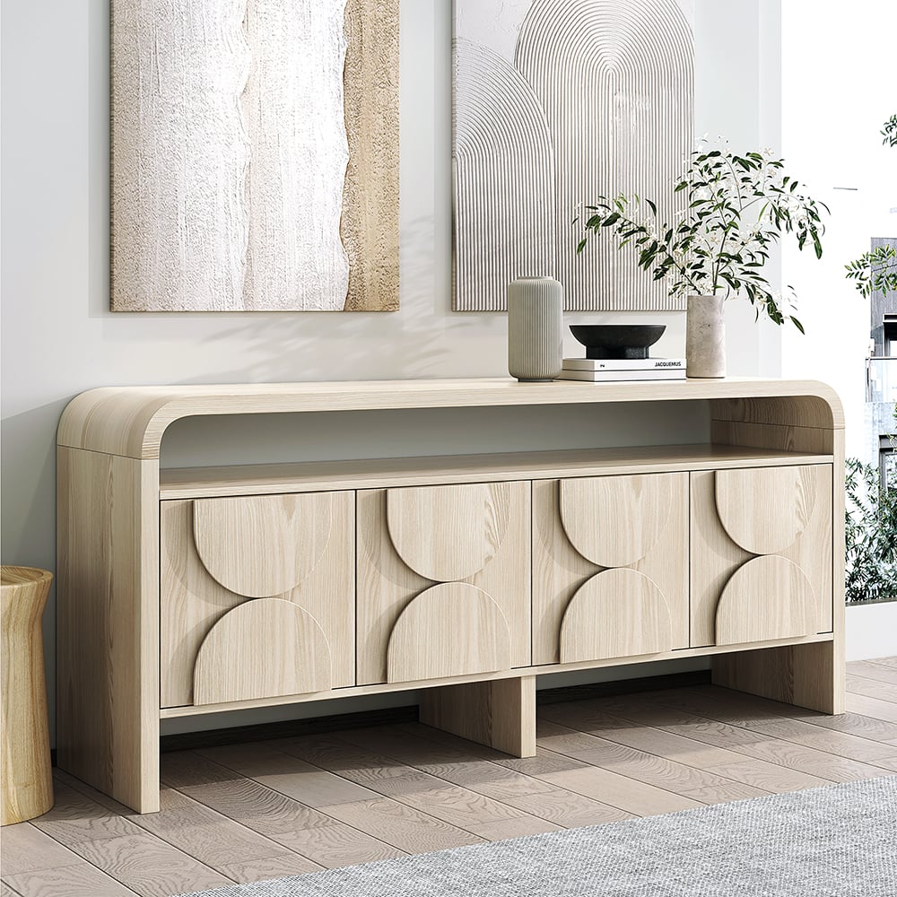 Japandi Distressed White Credenza